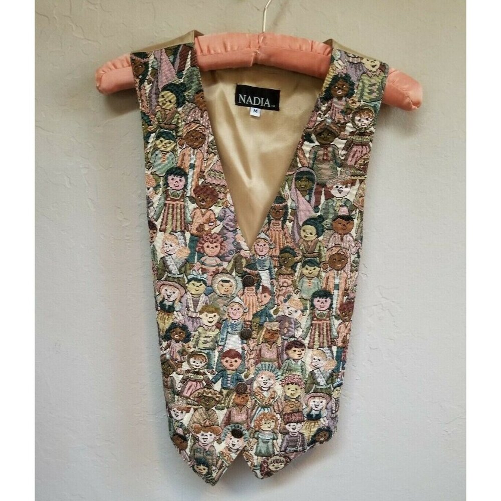 Nadia Womens Button Up Vest International Children Embroider Tie Back Medium